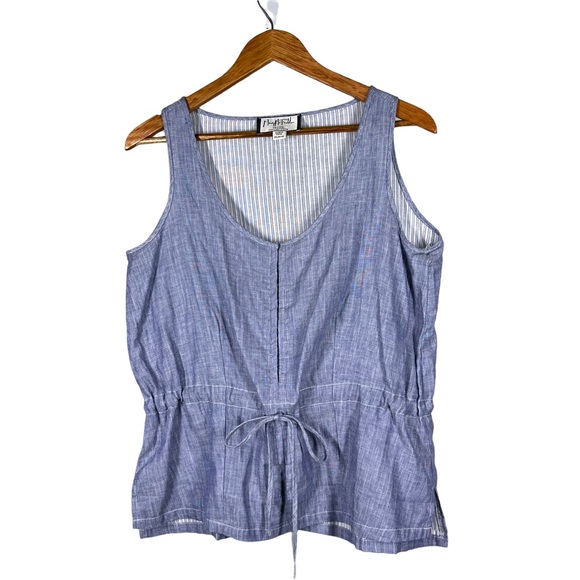 Mary McFadden Petite Womens Sz PL Blue Poplin Sleeveless Top Drawstring Waist - Picture 1 of 6